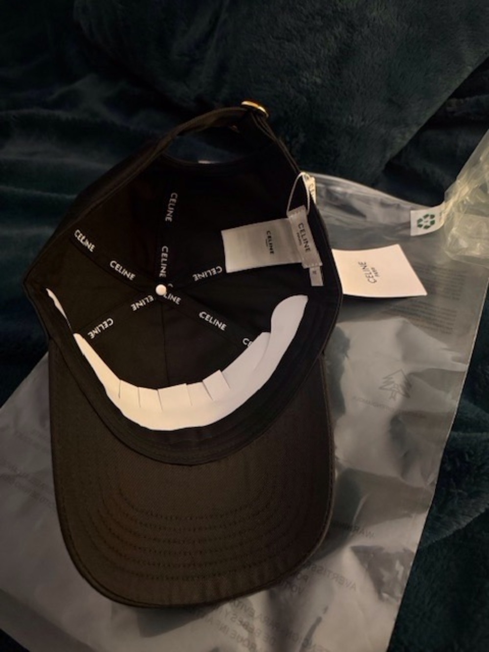 Celine Black Baseball Cap with White Logo - Men's Hat - Picture 4 of 4